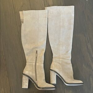 Grayish Elegant Beige nude color  Over the Knee Boots Zipper - Suede Gianni Bini